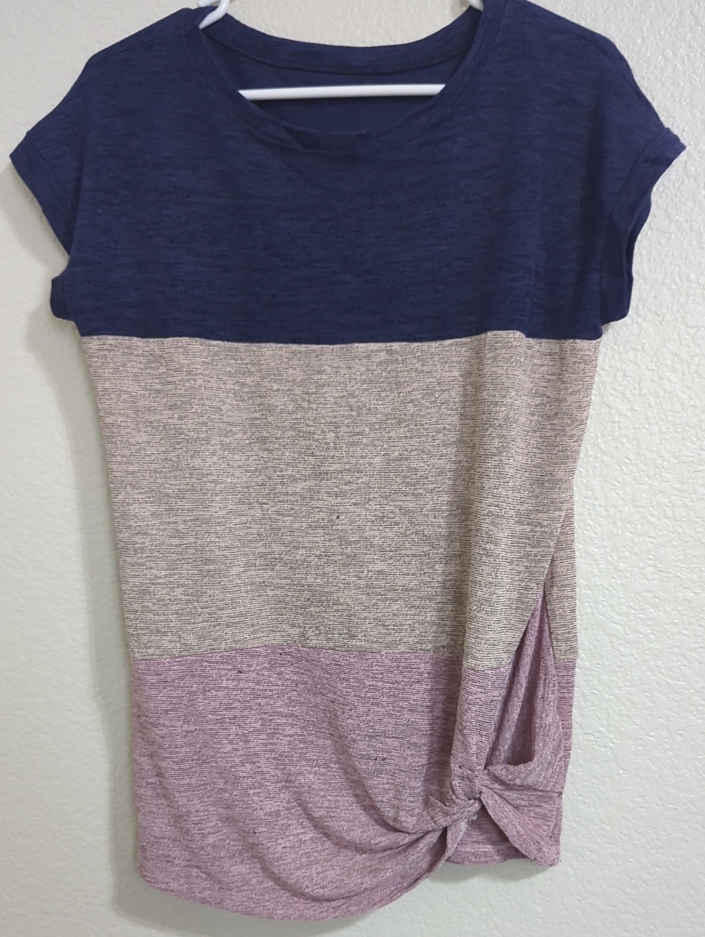 Colorblock Knot-Detail Women's Top - Navy, Beige & Mauve